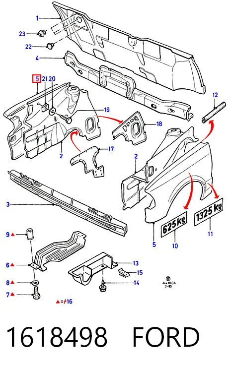 Переднее правое крыло на Ford Escort III GAA, AWA, ABFT, AVA