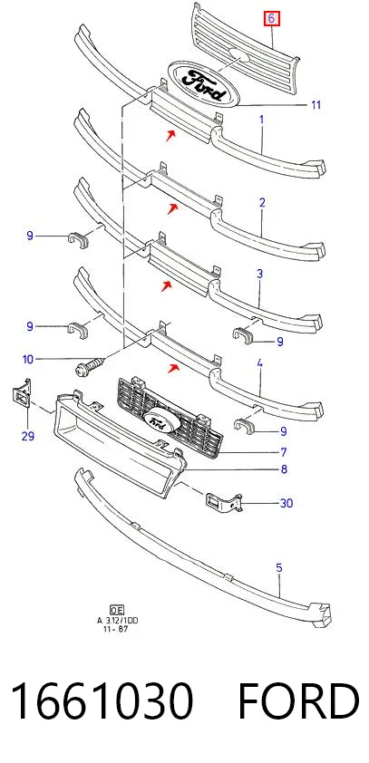1661030 Ford Решетка радиатора