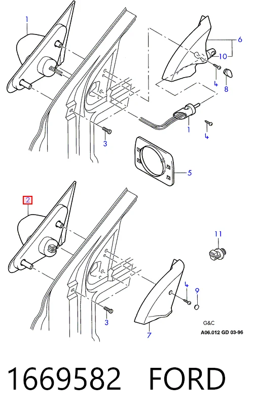 Левое боковое зеркало на Ford Mondeo II BFP