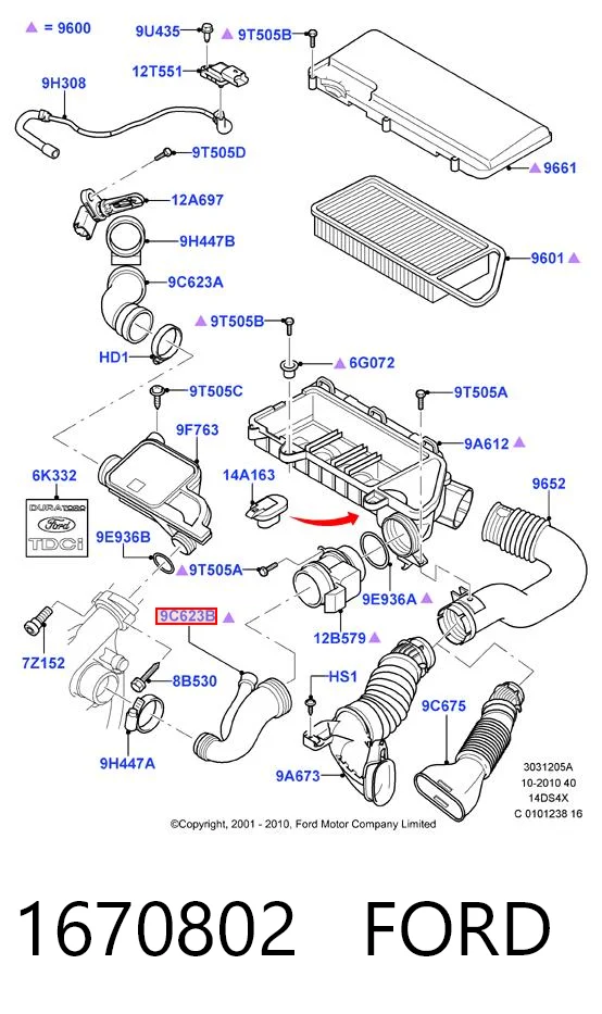 1670802 Ford Воздушный патрубок расходомера