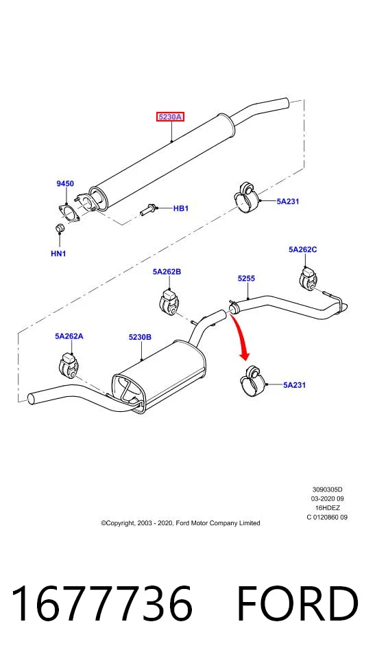 1677736 Ford Глушитель, передняя часть