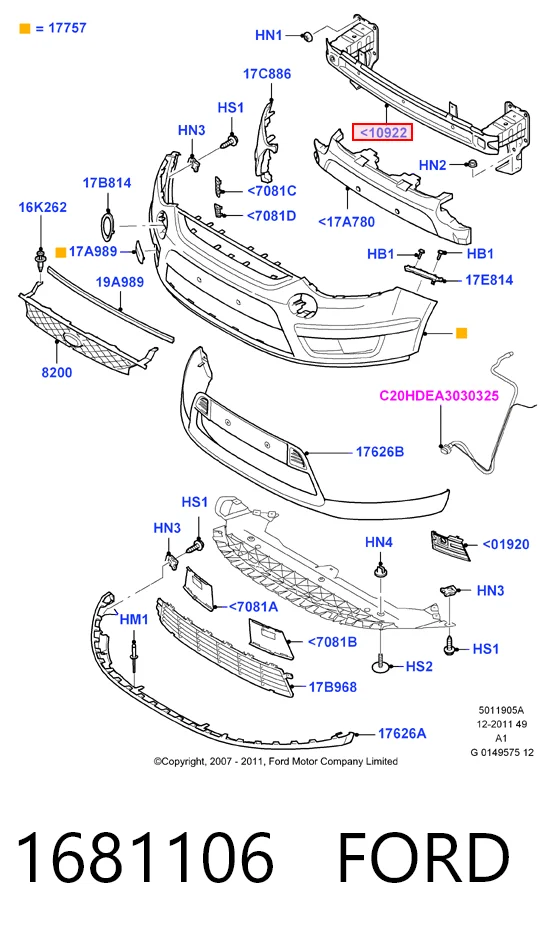 Шина бампера переднего Ford S-Max минивэн (CA1) (2006 - 2014) цена, от 67.69 USD