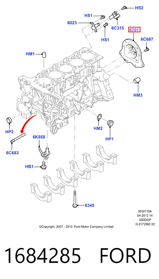 1684285 Ford Сальник коленвала двигателя, задний