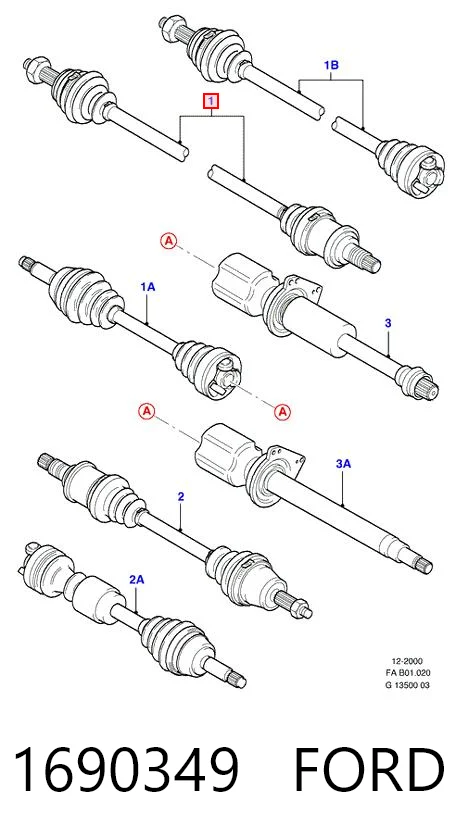 1690349 Ford Полуось передняя, правая
