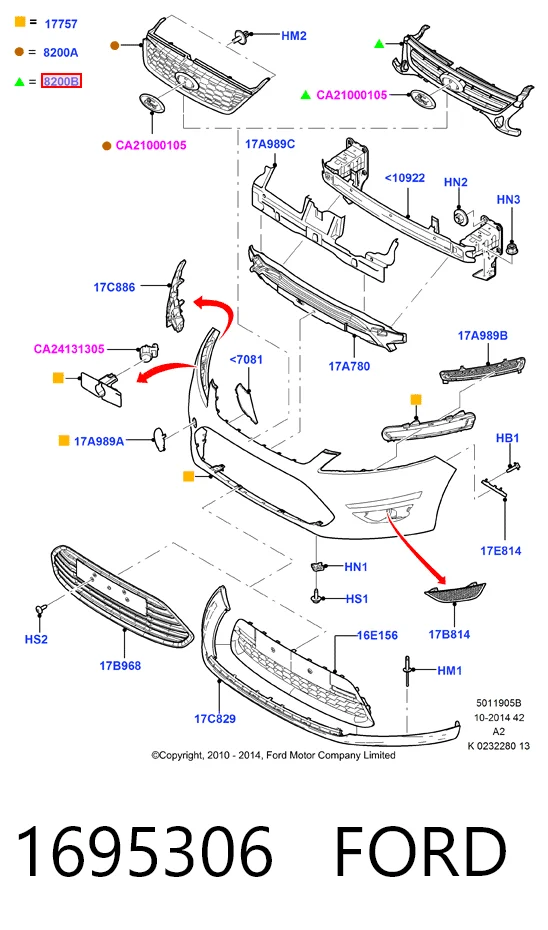 Облицовка радиатора Ford Mondeo IV седан (CA2) (2007 - 2014) цена, от 38.47 USD