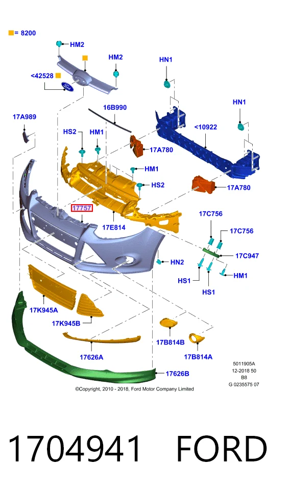 Бампер передний в сборе на Ford Focus III CB8