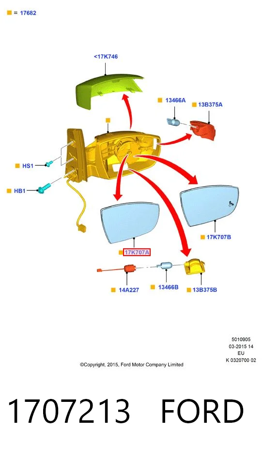 F1CB17683CD Ford Левое боковое зеркало