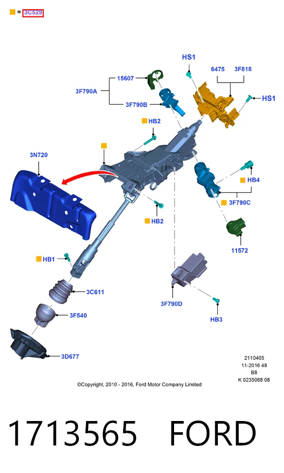 Рулевая колонка Ford Focus III хэтчбек (CB8) (2010 - 2020) цена, от 17.84 USD