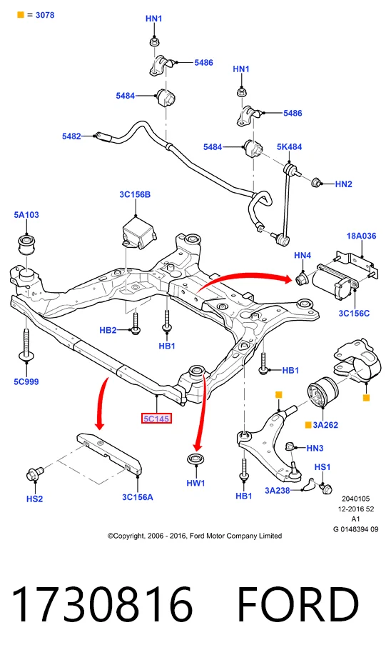 Подрамник передний 6G9N5000ES Ford