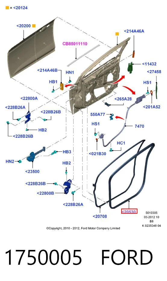 1750005 Ford Уплотнитель двери передней (на кузове)