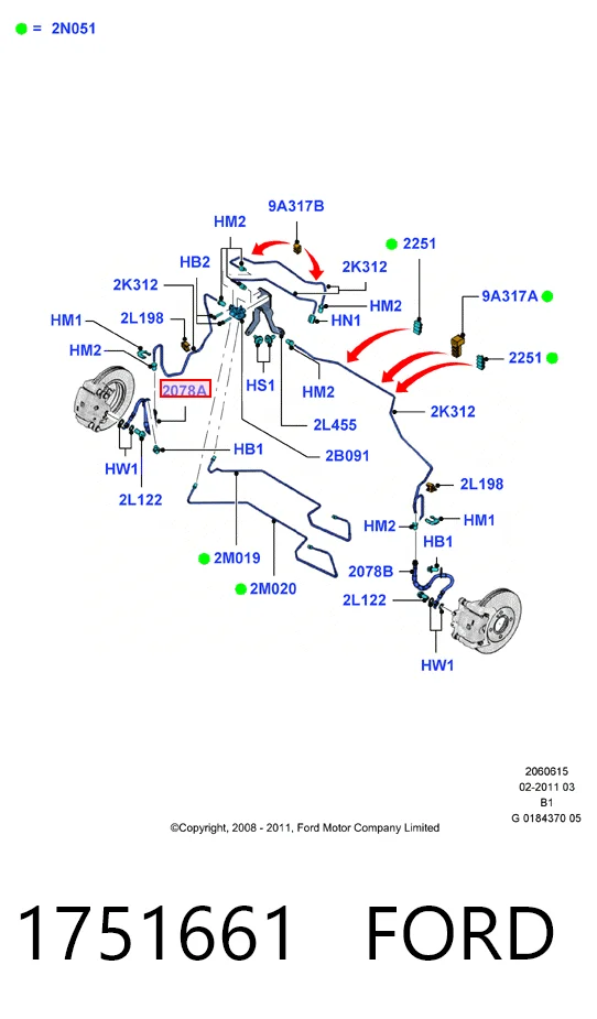 1751661 Ford Шланг тормозной передний правый