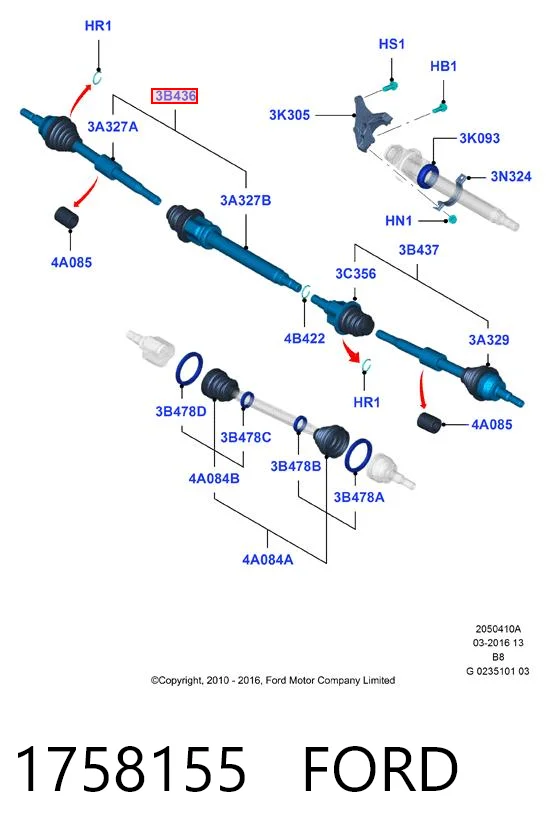 1758155 Ford Полуось передняя, правая