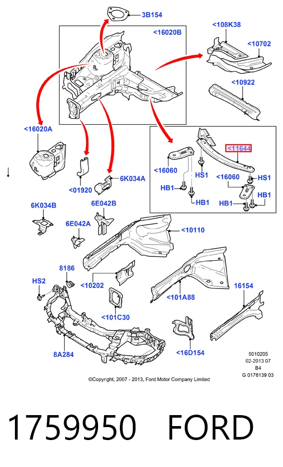 Купить 8V61A10684AC Ford Распорка передних стоек подвески