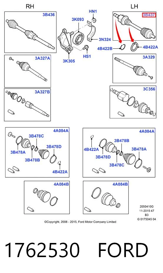 1762530 Ford Полуось передняя левая