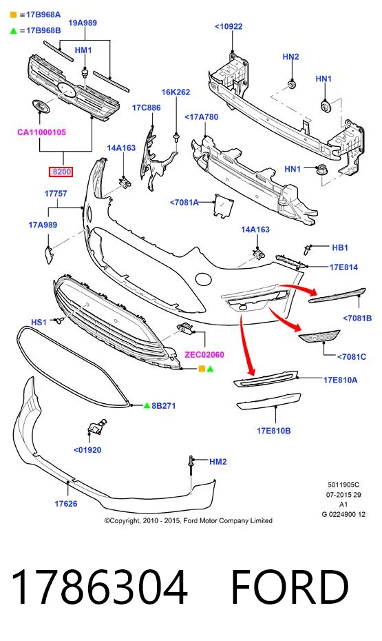1786304 Ford Решетка радиатора
