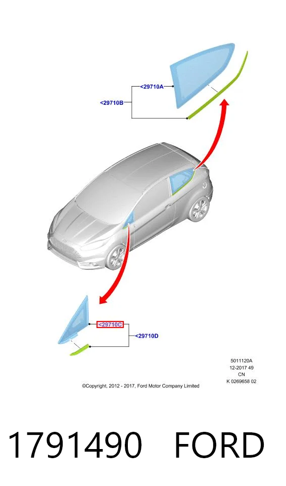 1791490 Ford Стекло кузова/багажного отсека, левое