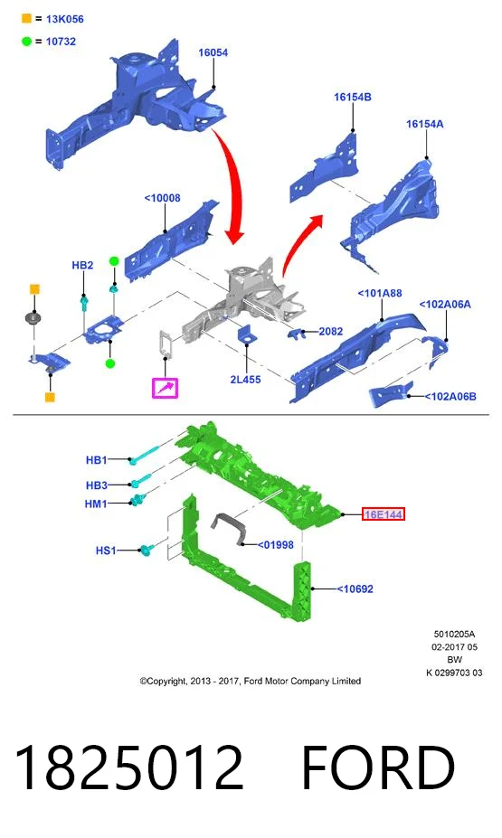 1825012 Ford Суппорт радиатора верхний