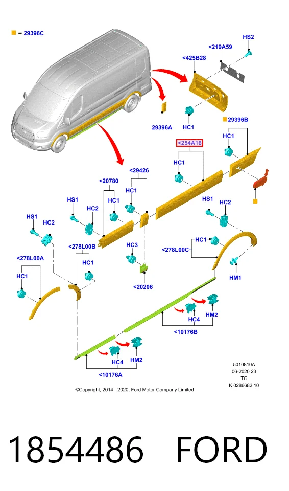 Молдинг боковой (сдвижной) двери Ford BK31V254A17AG5CND цена, от 84.16 USD