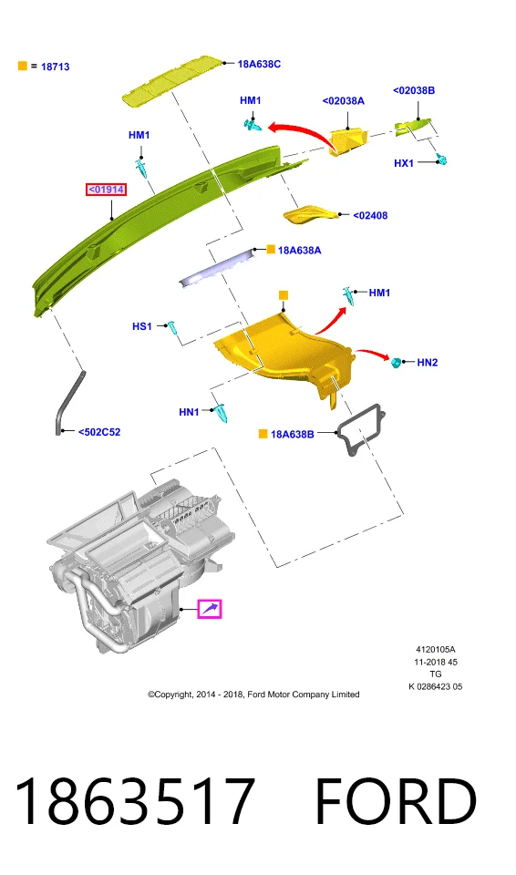 Решетка обдува лобового стекла на "торпедо" Ford BK31V01915AK35B8 цена, от 157.69 USD