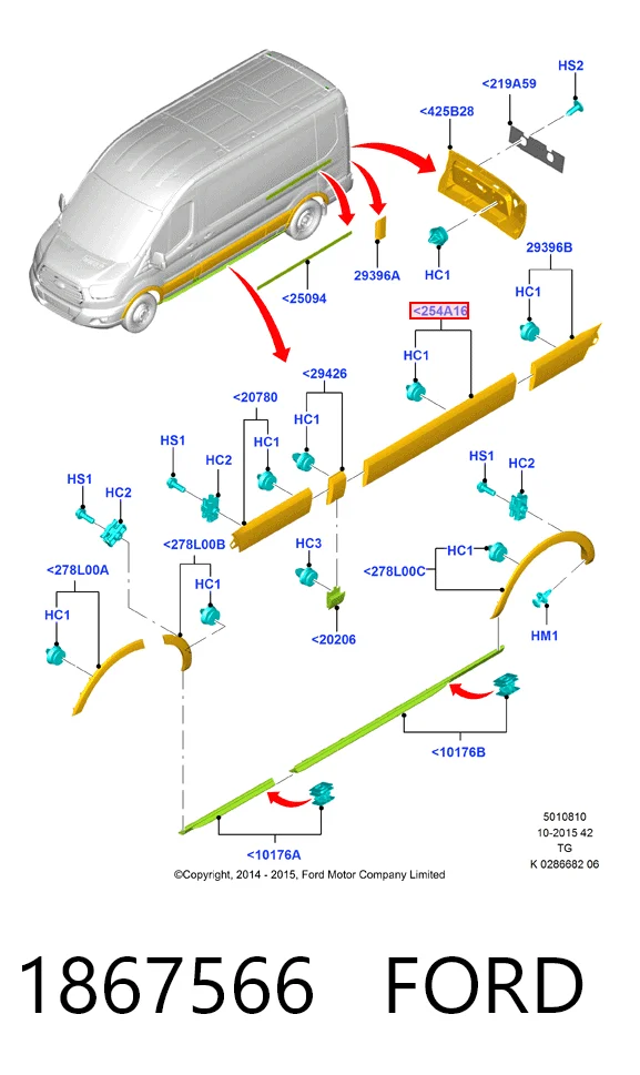 Купить BK31V254A17AG5CND Ford Молдинг боковой (сдвижной) двери