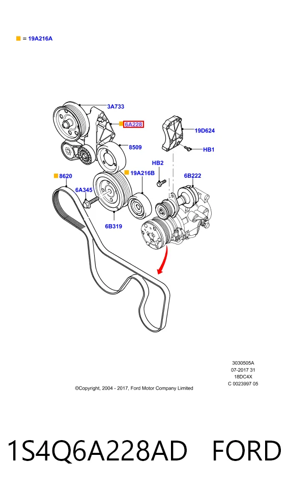 1S4Q6A228AD Ford Натяжитель клинового ремня