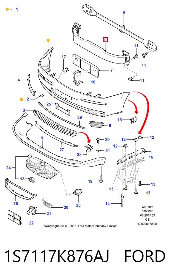Шина бампера переднего Ford Mondeo III седан (B4Y) (2000 - 2007) цена, от 73.87 USD