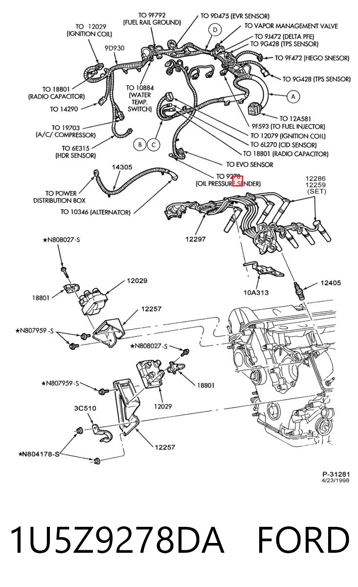 1U5Z9278DA Ford Датчик указателя давления масла