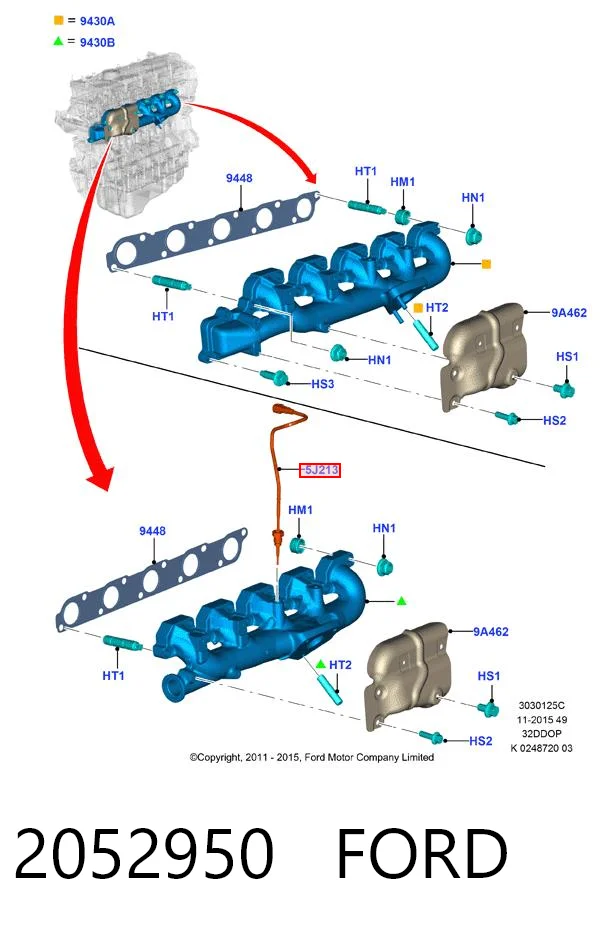 2052950 Ford Датчик температуры отработавших газов (ОГ), перед турбиной