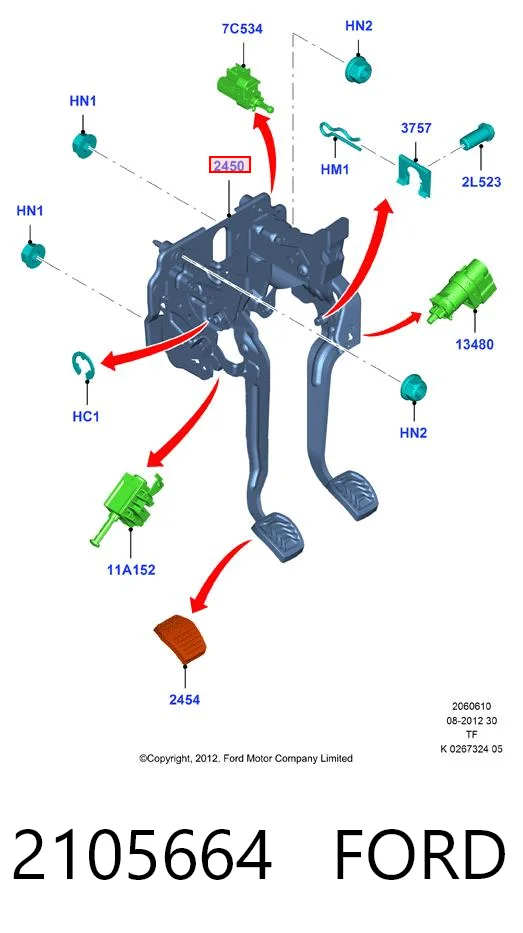 Кронштейн педалей, педальный узел Ford GK212450BD цена, от 25.23 USD