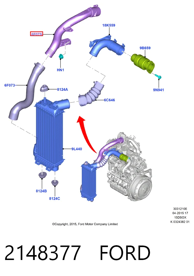 Патрубок интеркулера F1F16F075BC Ford
