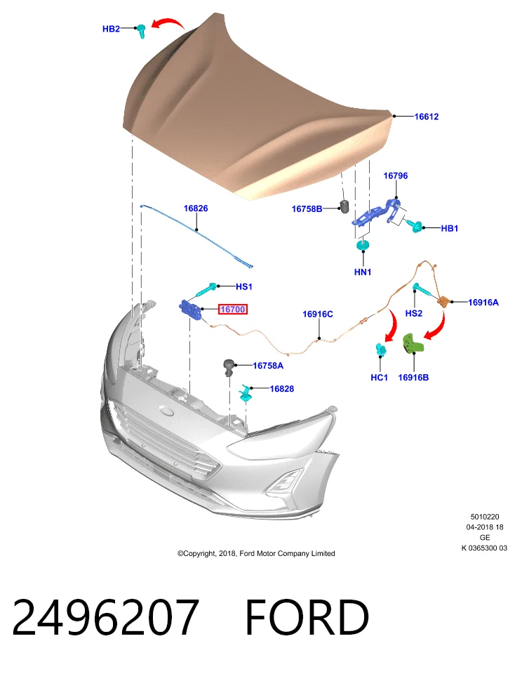 Запор капота (замок и привод замка капота) на Ford Focus IV HP