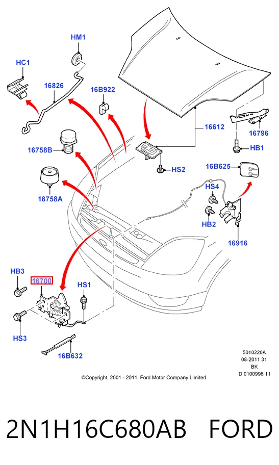 Замок капота Ford Fusion универсал (JU) (2002 - 2012) цена, от 5.03 USD