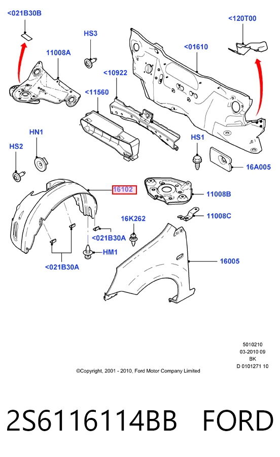Подкрыльник переднего крыла, правый на Ford Fiesta Mk5 JH, JD