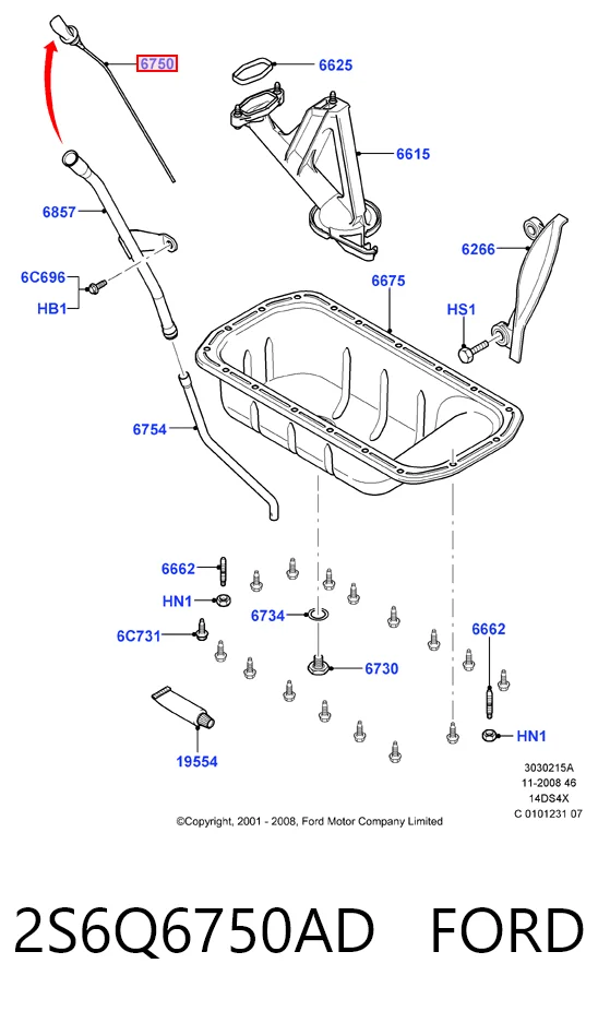 2S6Q6750AD Ford Щуп уровня масла