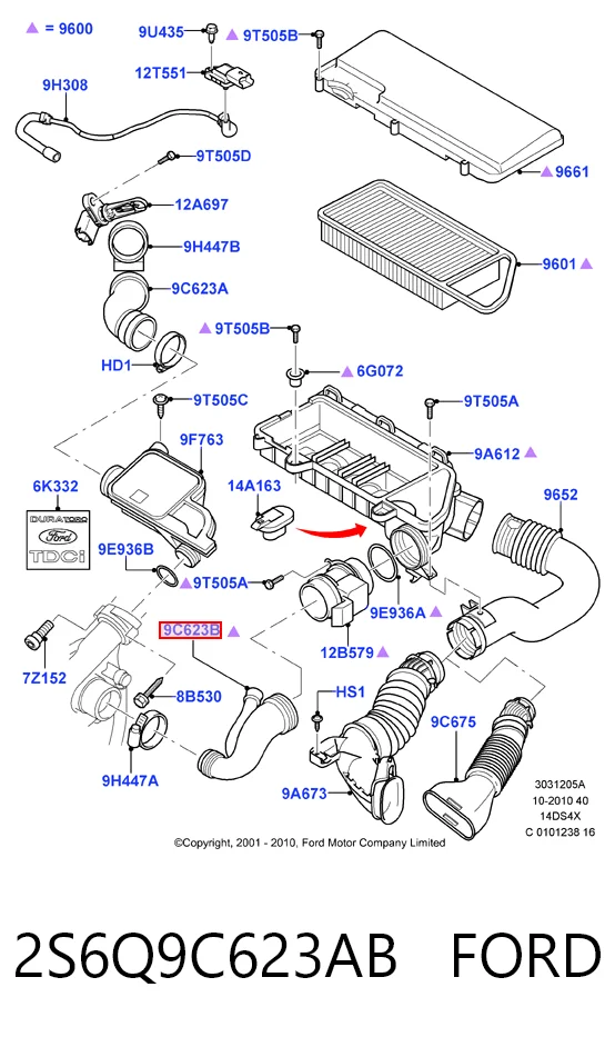 2S6Q9C623AB Ford Воздушный патрубок расходомера