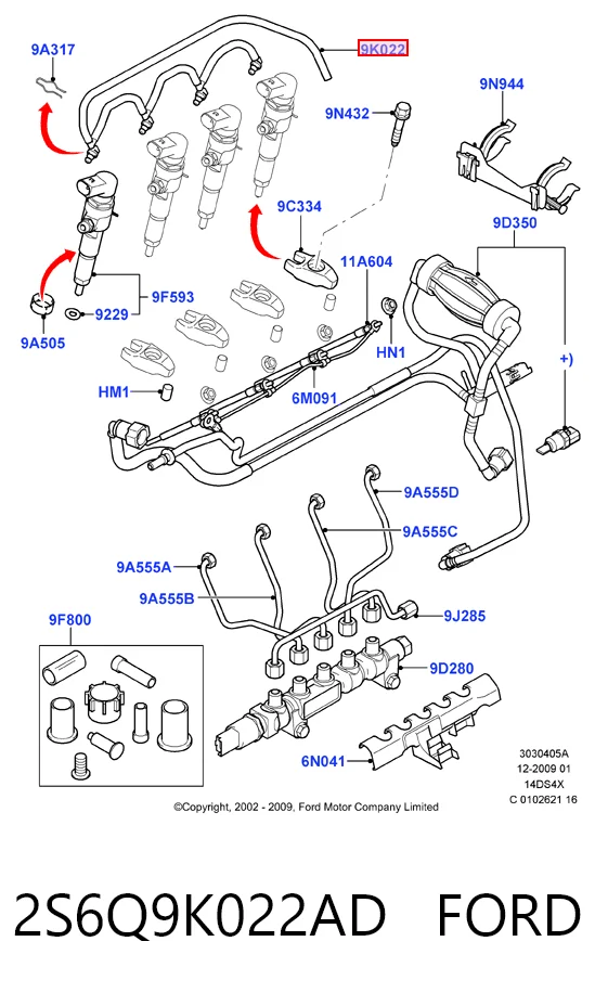 2S6Q9K022AD Ford Трубка топливная обратная от форсунок