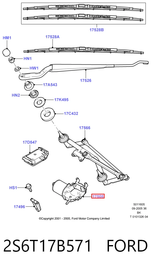 2S6T17B571 Ford Мотор стеклоочистителя передний