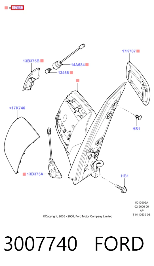 3M5117682AN Ford Зеркало заднего вида правое
