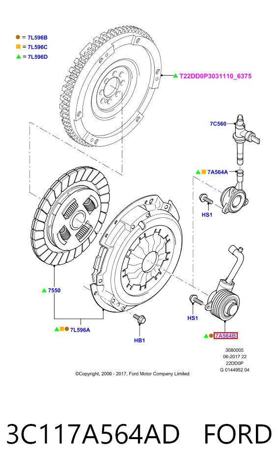 3C117A564AD Ford Цилиндр сцепления рабочий в сборе с выжимным подшипником