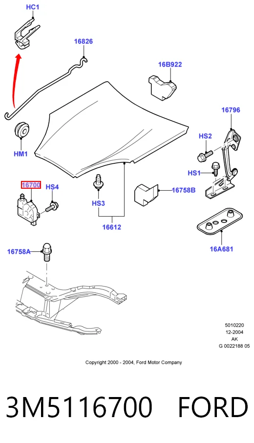 3M5116700 Ford Запор капота (замок и привод замка капота)