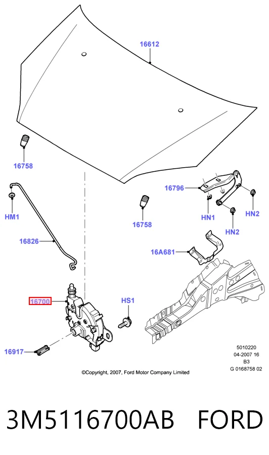 3M5116700AB Ford Запор капота (замок и привод замка капота)