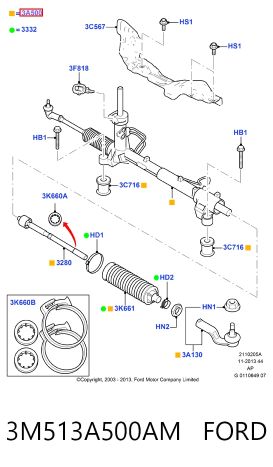 3M513A500AM Ford Управление рулевое в сборе