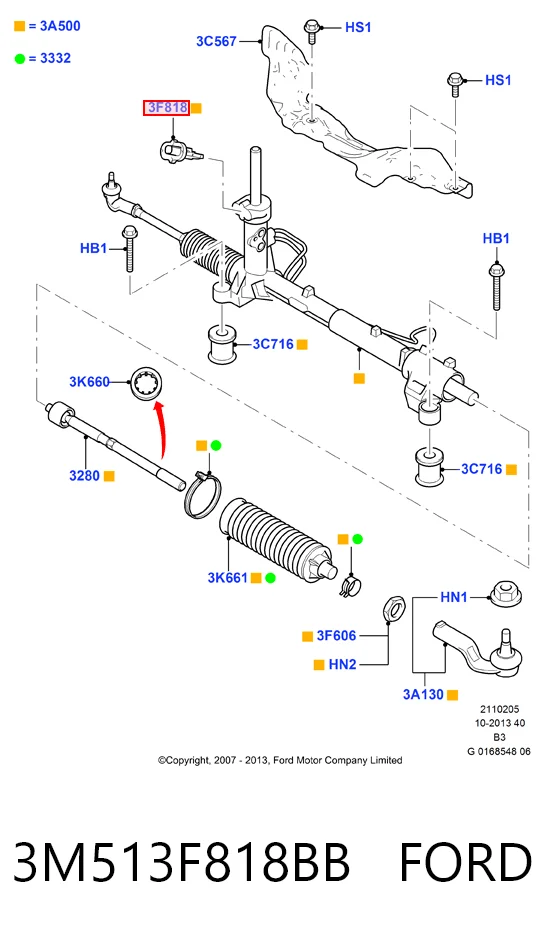 3M513F818BB Ford Датчик угла поворота руля