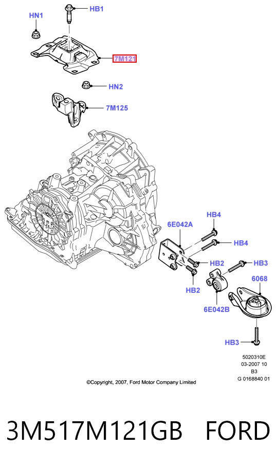 3M517M121GB Ford Подушка (опора) двигателя левая верхняя