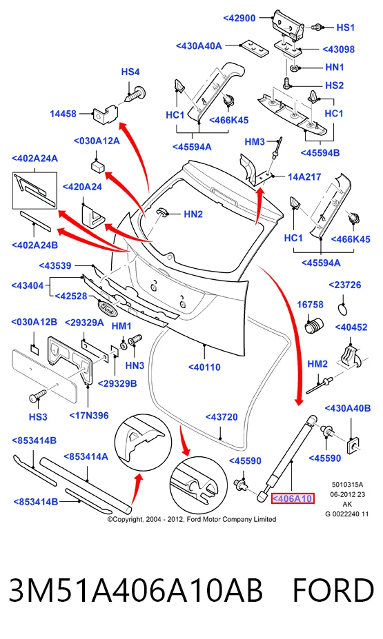 3M51A406A10AB Ford Амортизатор крышки багажника