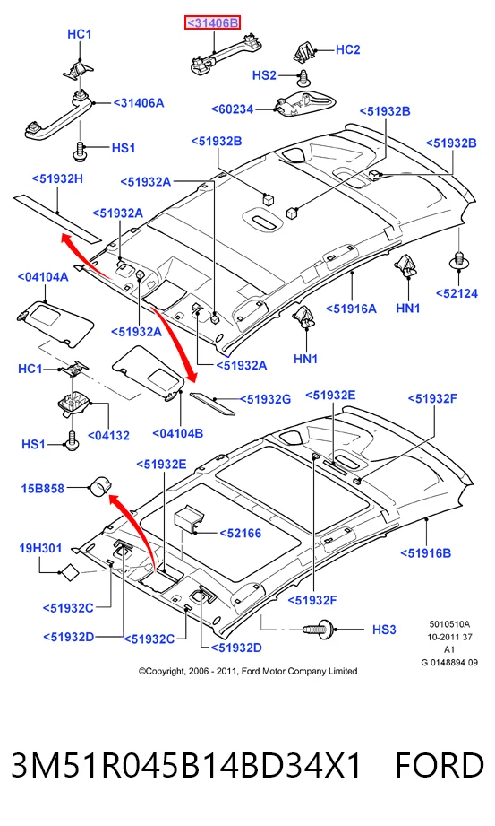 3M51R045B14BD34X1 Ford Ручка салона, крыши