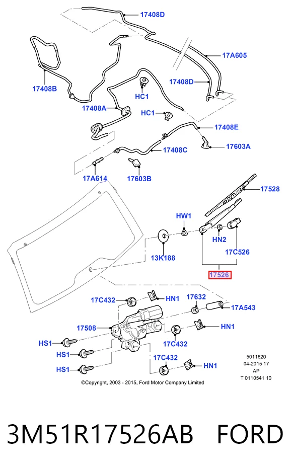 3M51R17526AB Ford Рычаг-поводок дворника заднего стекла