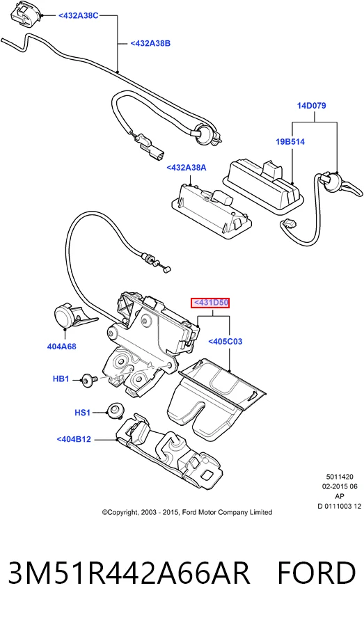 3M51R442A66AR Ford Замок пятой двери