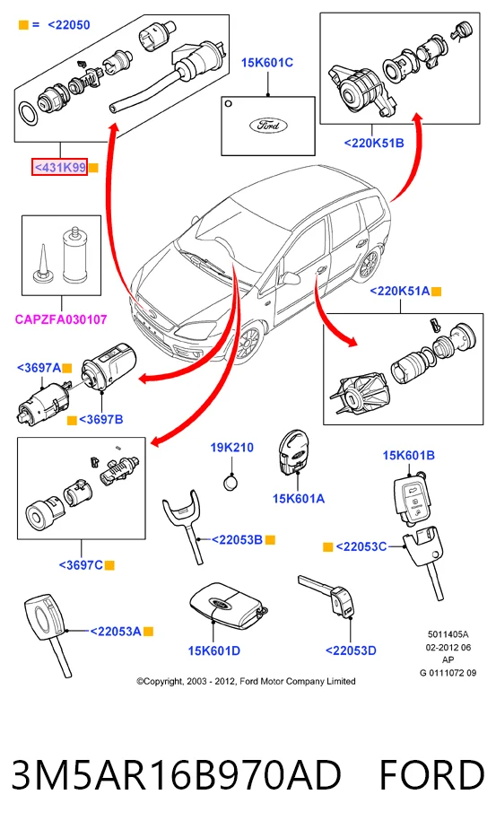3M5AR16B970AD Ford Запор капота (замок и привод замка капота)
