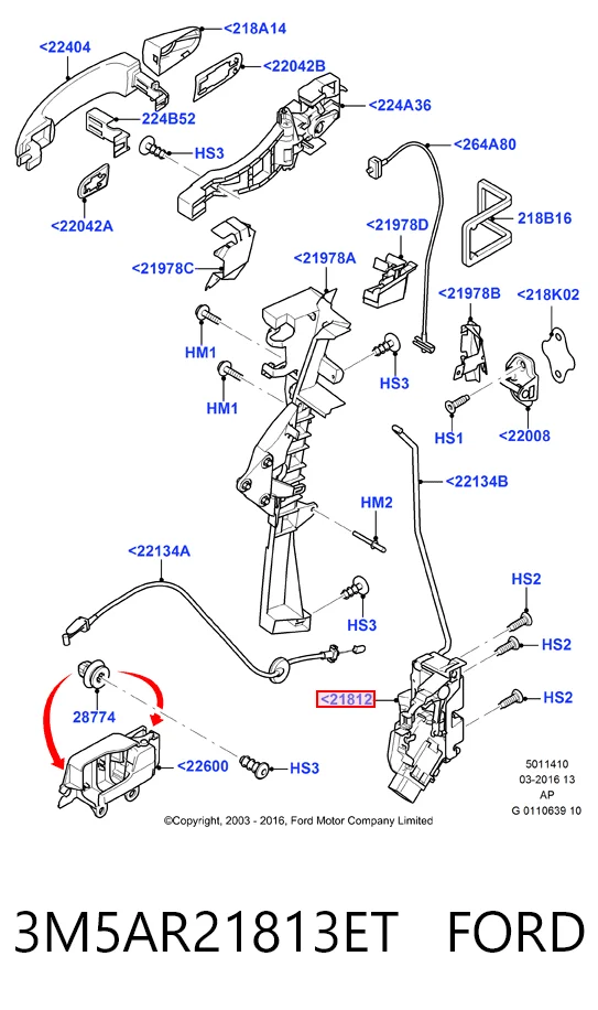 3M5AR21813ET Ford Замок двери водителя